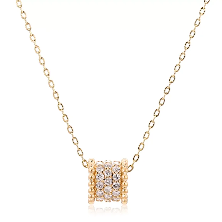 Round Cut Lab Diamond Pendant Necklace Paved Barrel Charm Style
