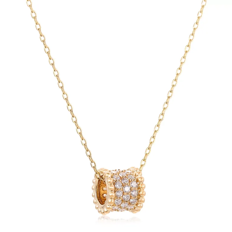 Round Cut Lab Diamond Pendant Necklace Paved Barrel Charm Style