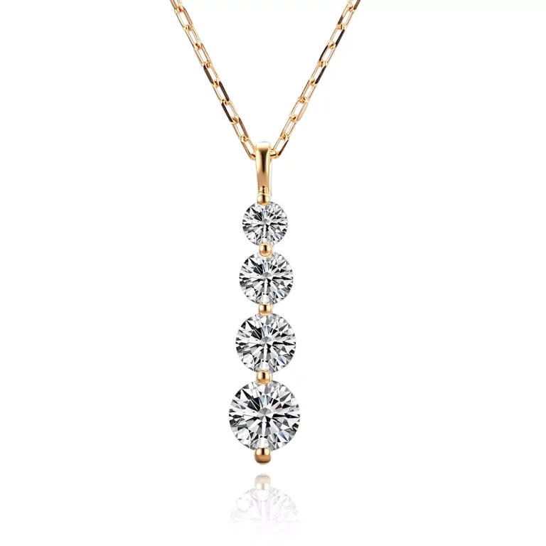 Round Cut Lab Diamond Pendant Necklace Linear Four Stone Drop