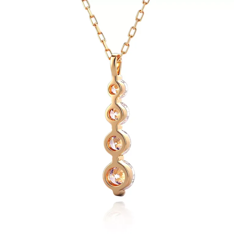 Round Cut Lab Diamond Pendant Necklace Linear Four Stone Drop