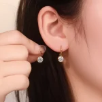 Round Cut Lab Diamond Hoop Earrings Minimalist Bezel Dangle Style