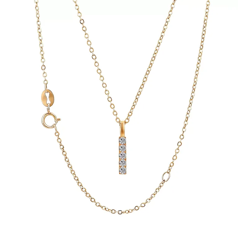 Round Cut Diamond Pendant Necklace Vertical Bar Charm Style