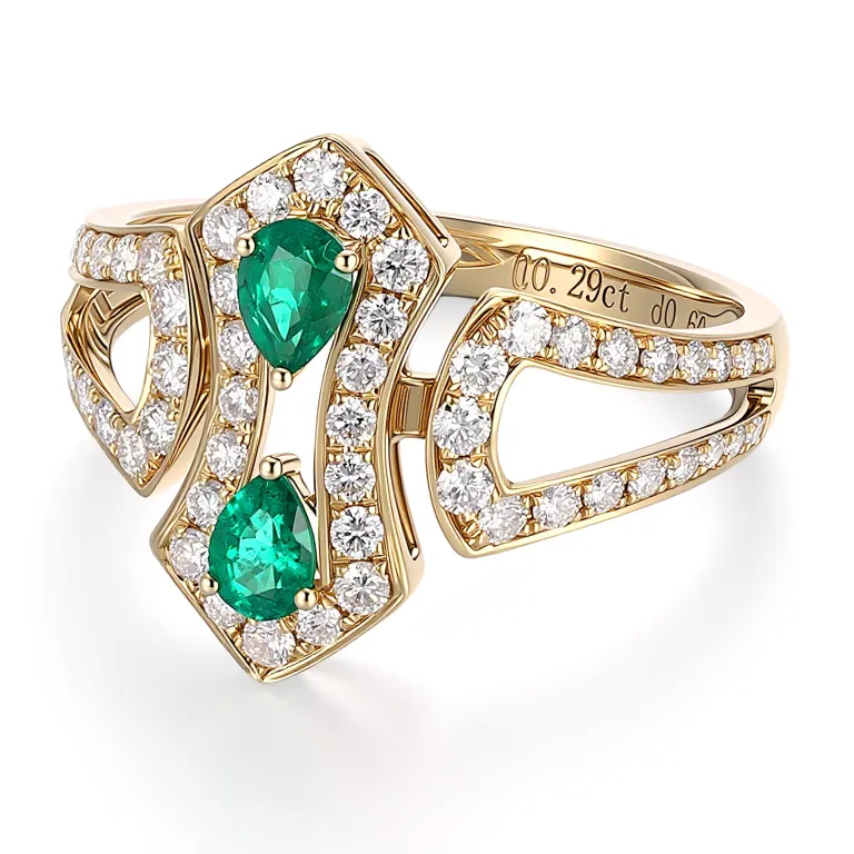 Pear Cut Emerald Ring Vintage Art Deco Bypass Diamond Accents