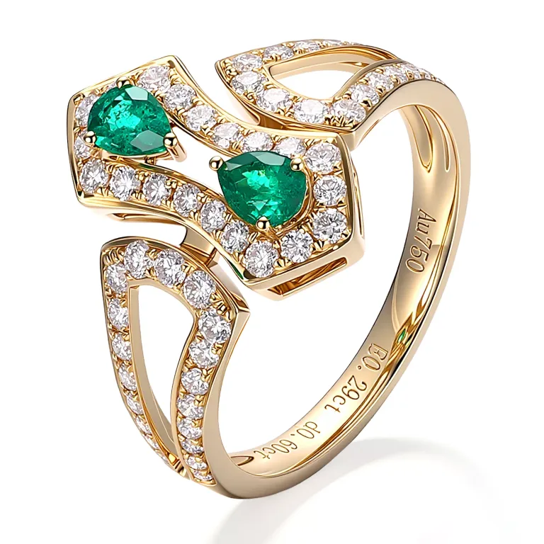 Pear Cut Emerald Ring Vintage Art Deco Bypass Diamond Accents