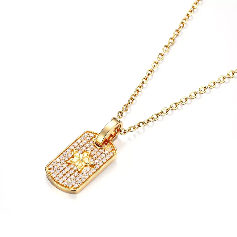 Round Cut Pendant Necklace Paved Star Dog Tag Charm Style