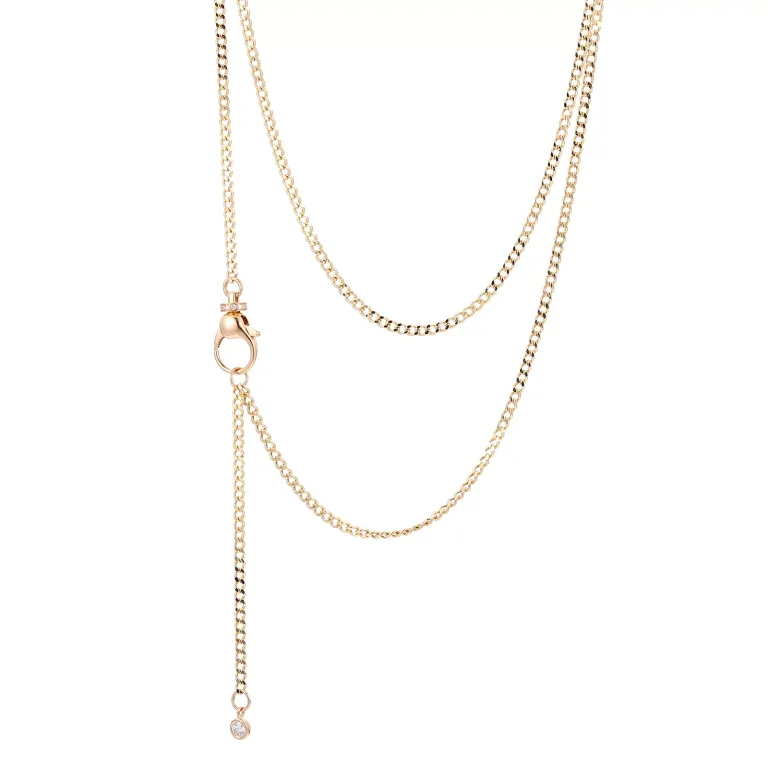 18k Yellow Gold Diamond Necklace Lariat Style Curb Chain
