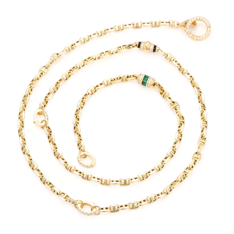 Princess Cut Emerald Necklace Anchor Chain Four Diamond Universal Clasps