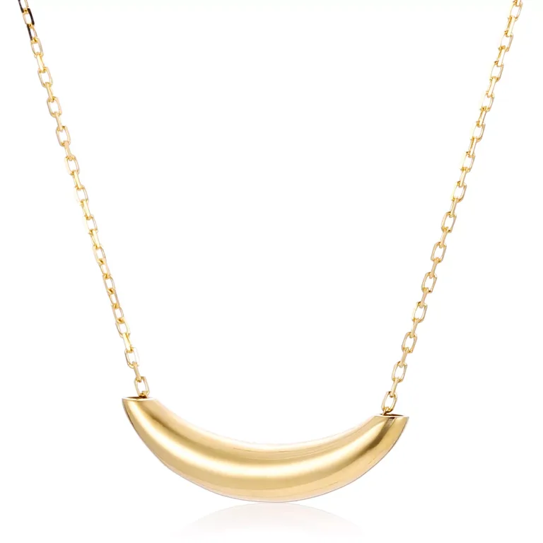 18K Yellow Gold Pendant Necklace Minimalist Curved Tube Bar Style
