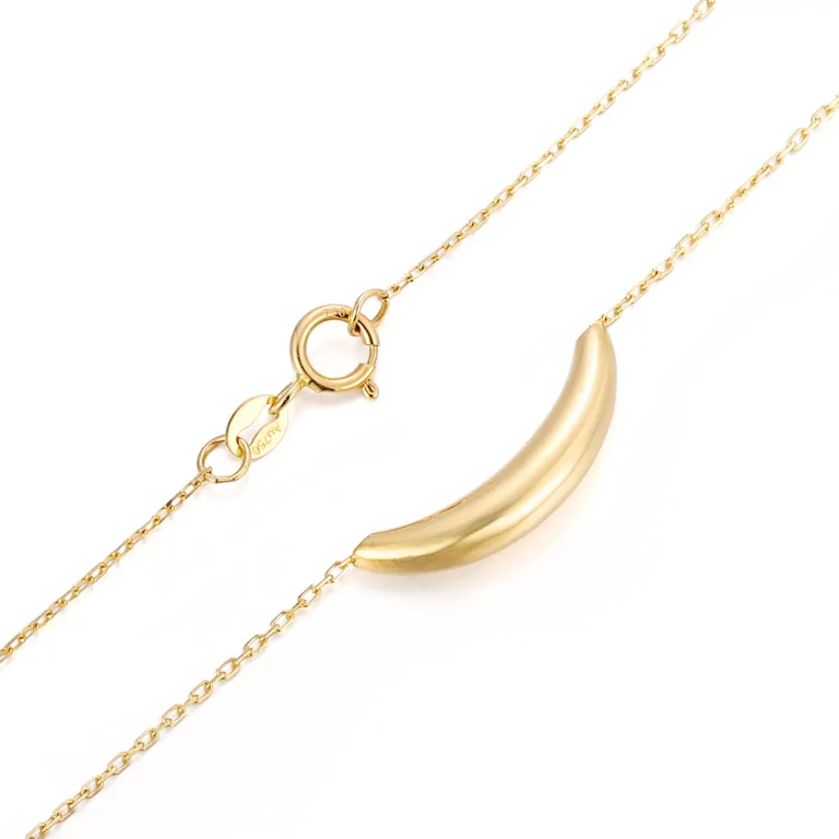 18K Yellow Gold Pendant Necklace Minimalist Curved Tube Bar Style
