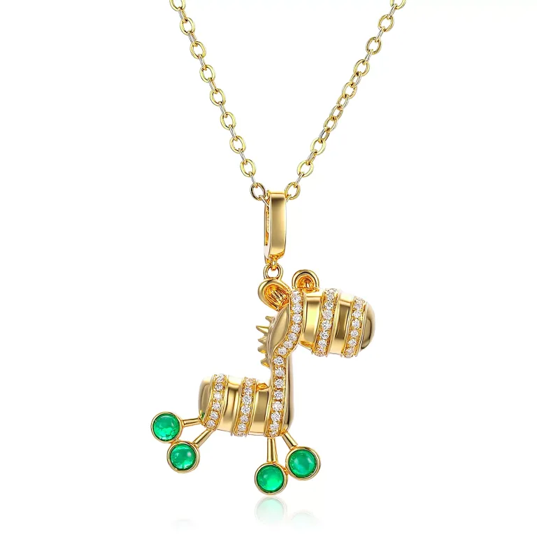 Round Cut Emerald Pendant Necklace Articulated Zebra Diamond Accents