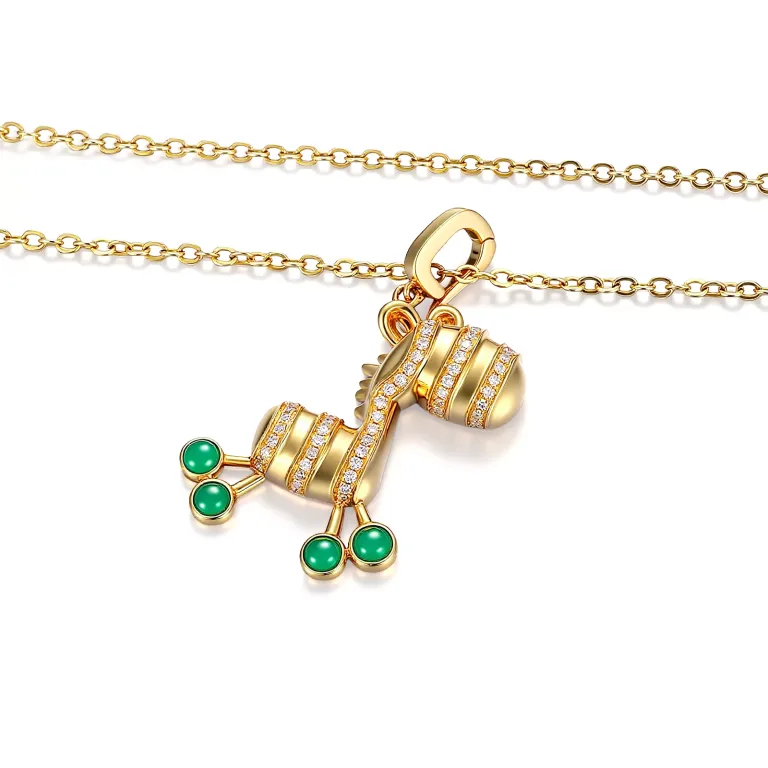 Round Cut Emerald Pendant Necklace Articulated Zebra Diamond Accents