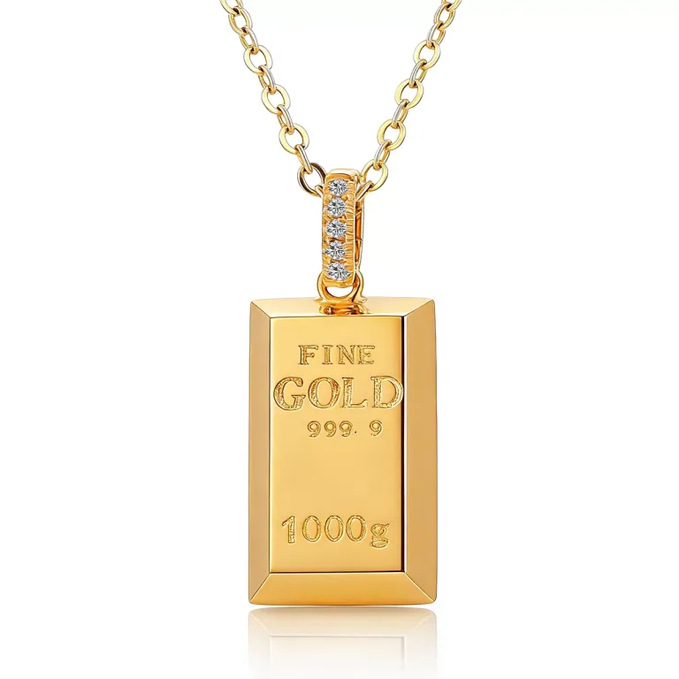 Round Cut Diamond Pendant Necklace Fine Gold Bar Bullion Style
