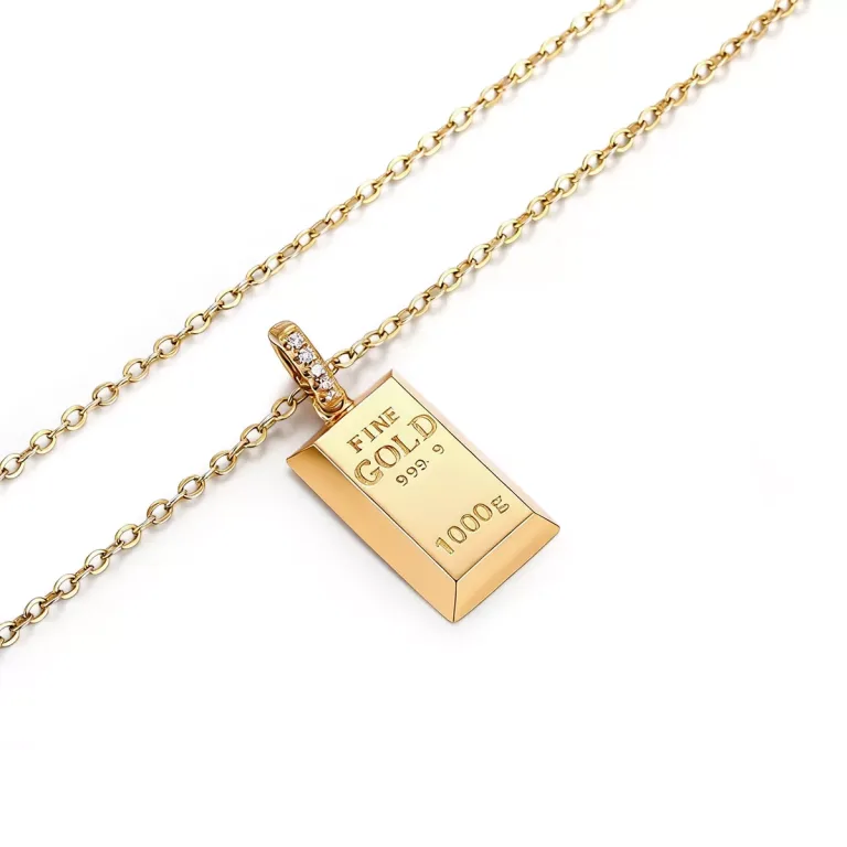 Round Cut Diamond Pendant Necklace Fine Gold Bar Bullion Style