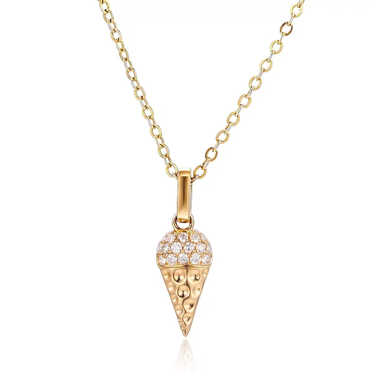 Round Cut Diamond Pendant Necklace Ice Cream Cone Charm Style