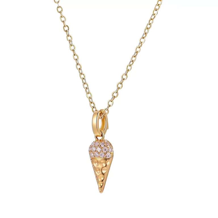 Round Cut Diamond Pendant Necklace Ice Cream Cone Charm Style