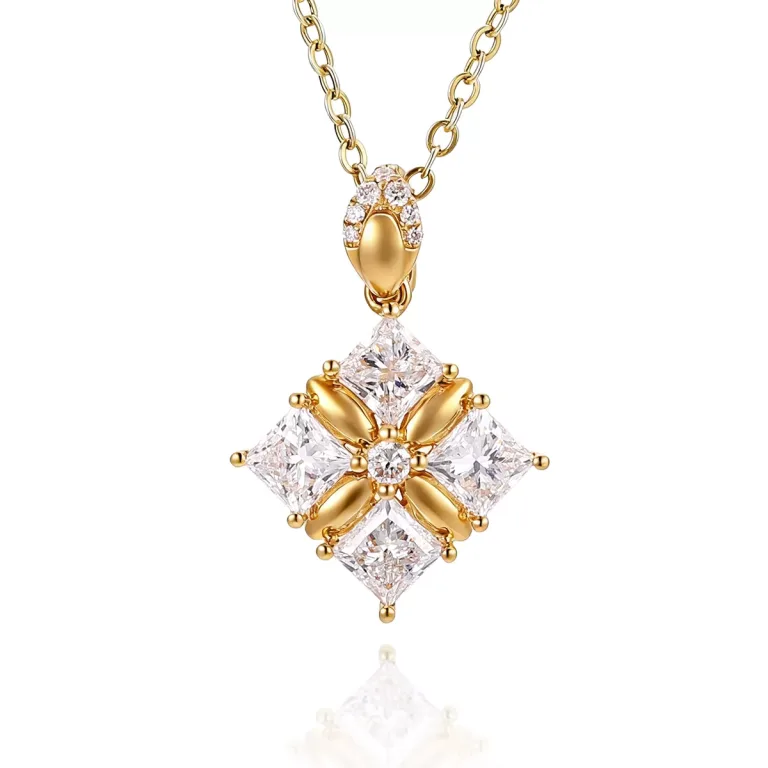 Princess Cut Lab Diamond Pendant Necklace Geometric Cross Charm Style