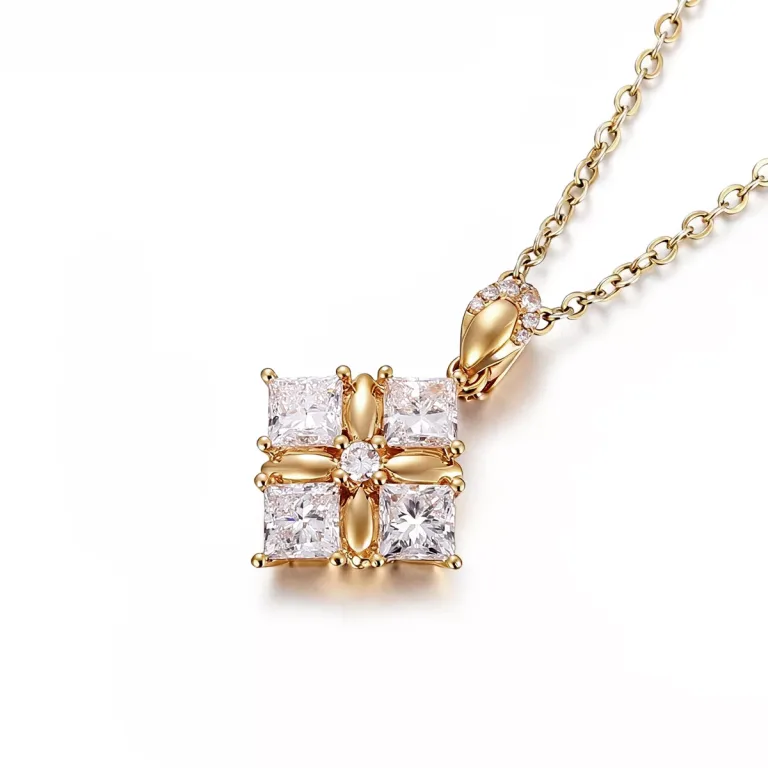 Princess Cut Lab Diamond Pendant Necklace Geometric Cross Charm Style