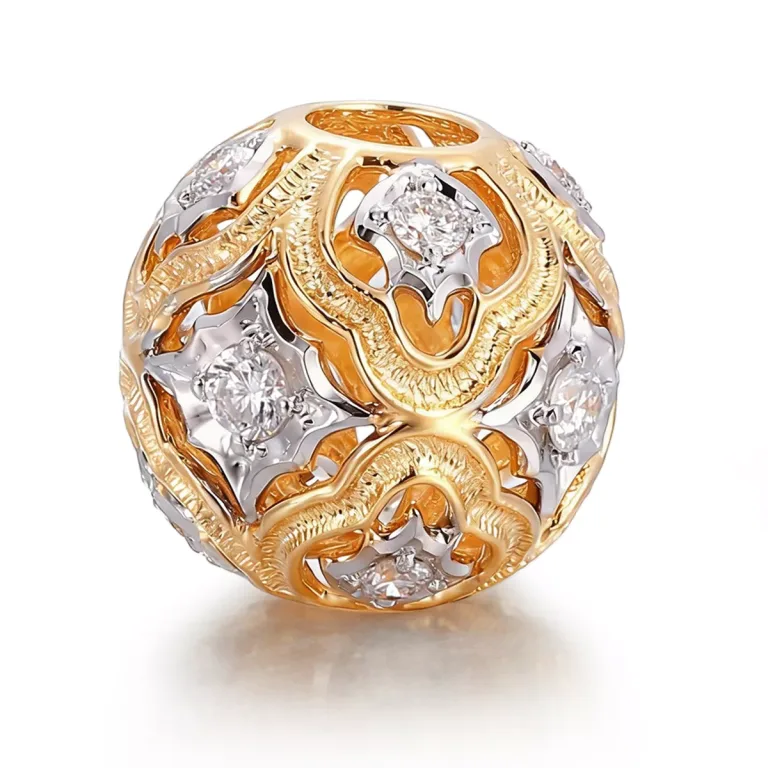 Round Cut Lab Diamond Pendant Necklace Two-Tone Openwork Sphere Style