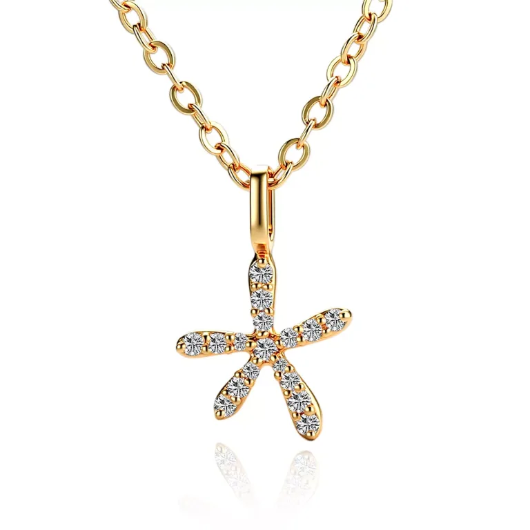 Round Cut Diamond Pendant Necklace Paved Starfish Charm Style