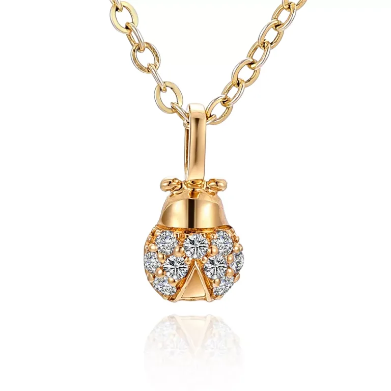 Round Cut Diamond Pendant Necklace Paved Ladybug Charm Style