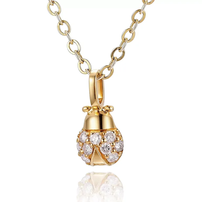 Round Cut Diamond Pendant Necklace Paved Ladybug Charm Style