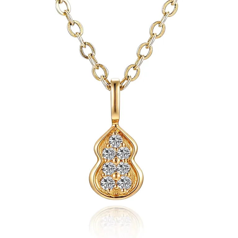 Round Cut Diamond Pendant Necklace Lucky Wulu Gourd Charm Style