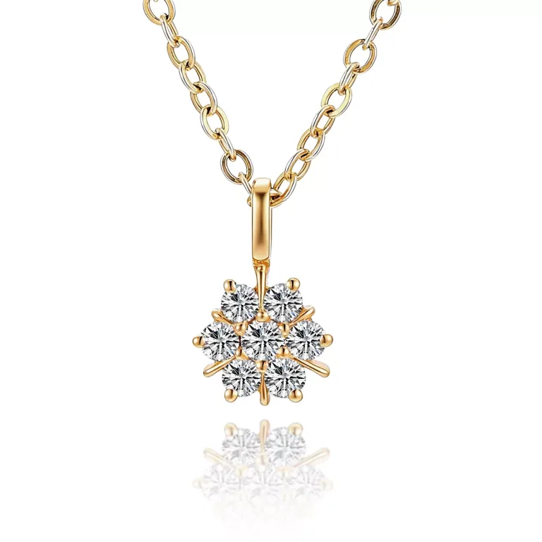 Round Cut Diamond Pendant Necklace Seven Stone Cluster Charm Style
