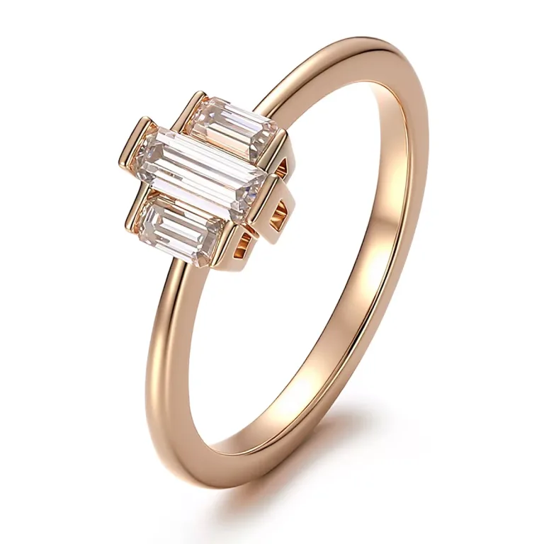 Classic Three Stone Emerald Cut Moissanite Engagement Ring