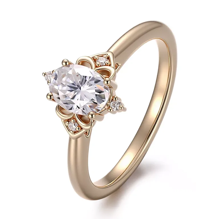 1CT Oval Cut Moissanite Ring with Sparkling Round Accents