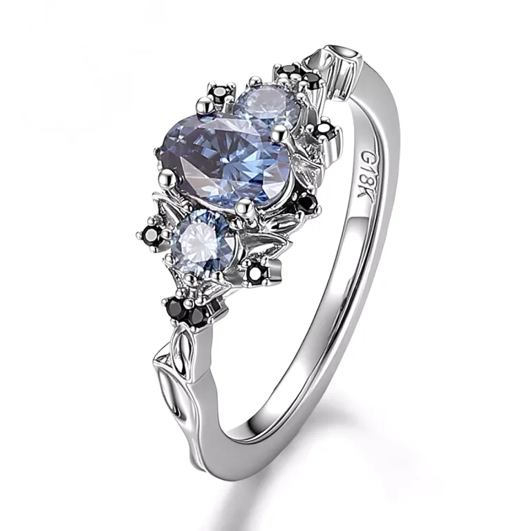 0.6CT Oval Cut Black Moissanite Ring with Round Accents