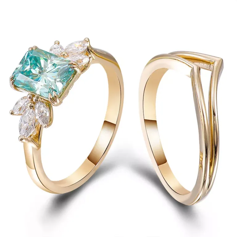 2CT Radiant Cut Colored Moissanite Ring with Marquise Accent