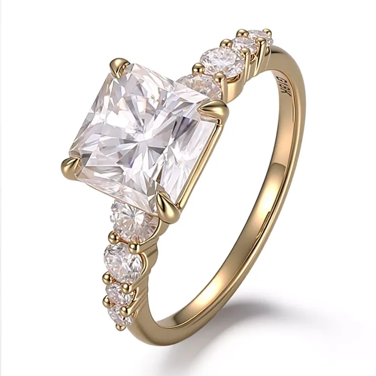 Classic Radiant Cut Moissanite Engagement Ring with Round Brilliant Moissanite Accent Stones