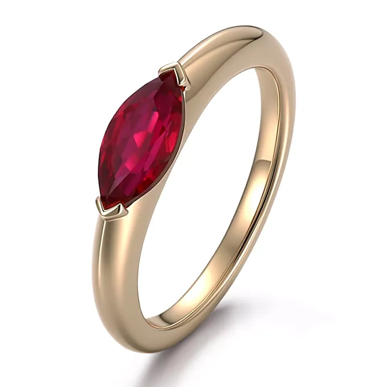 Marquise Cut Lab Ruby Solitaire Ring with Minimalist Polished Band