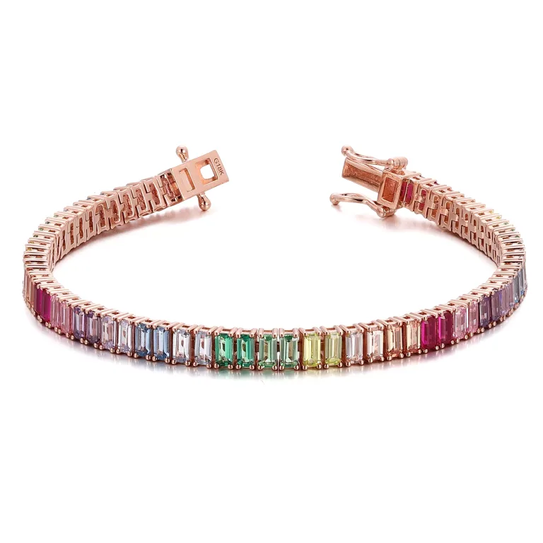 Emerald Cut Lab Colored-Gemstone Tennis Bracelet with Elegant Setting
