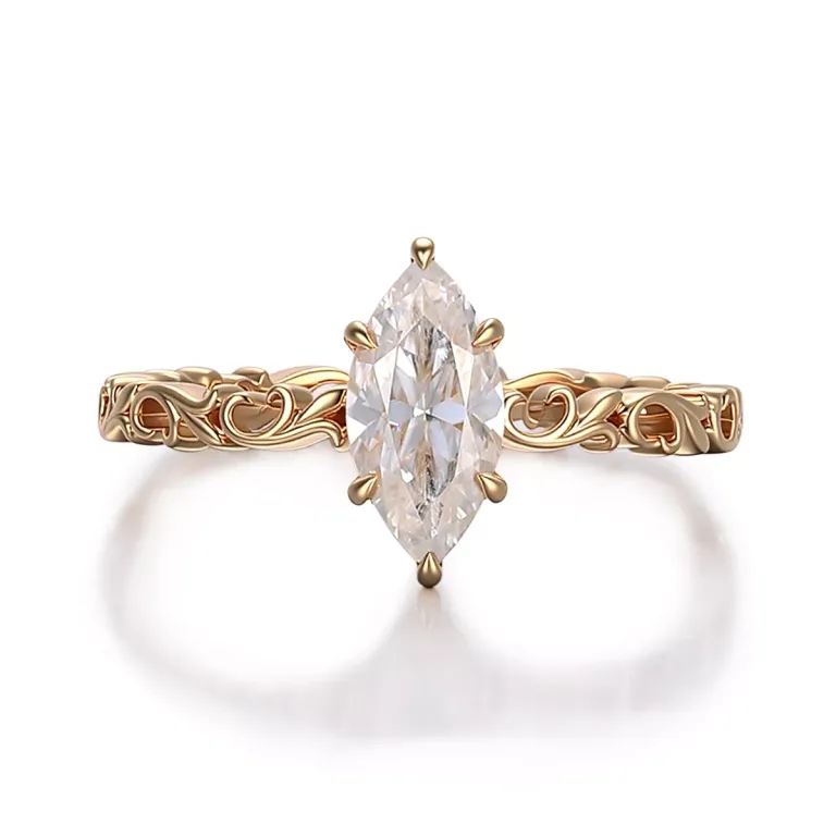 Elegant 1CT Marquise Cut Moissanite Solitaire Ring Design