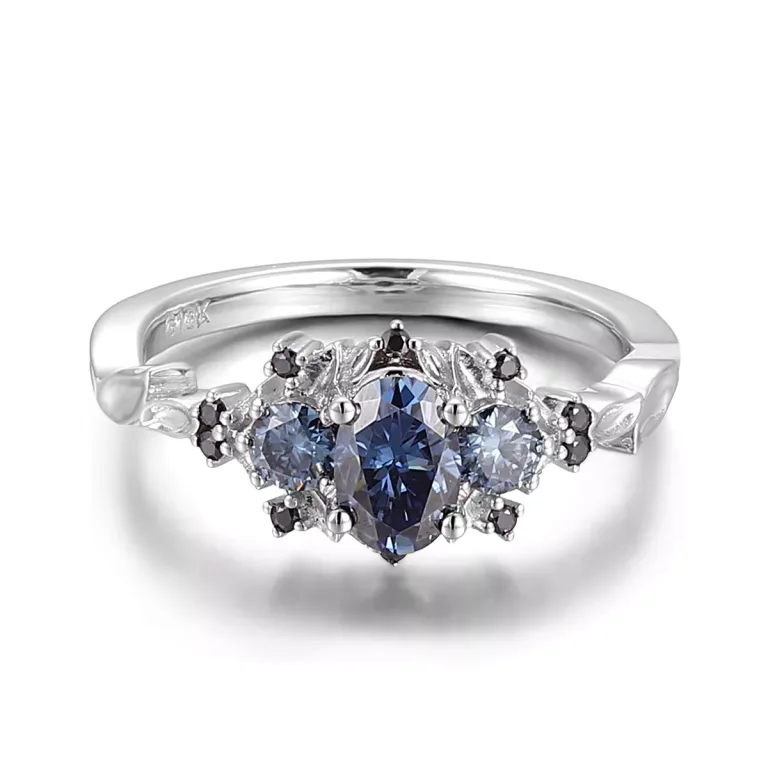 0.6CT Oval Cut Black Moissanite Ring with Round Accents