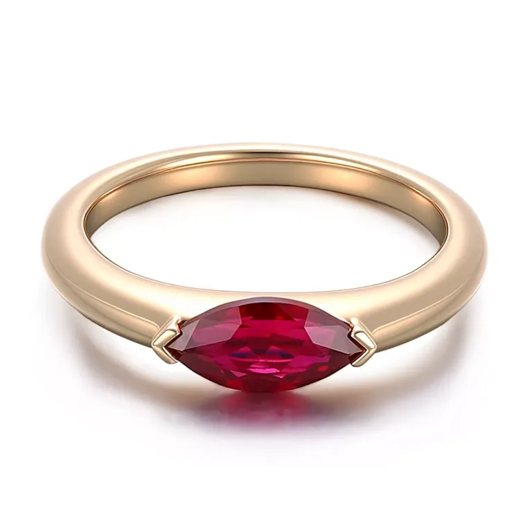 Marquise Cut Lab Ruby Solitaire Ring with Minimalist Polished Band