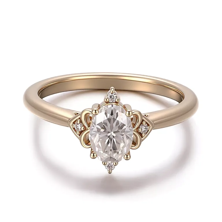 1CT Oval Cut Moissanite Ring with Sparkling Round Accents