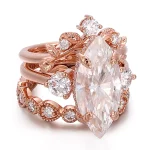Vintage Marquise Cut Moissanite Stacking Ring Set with Round Brilliant Accent Stones