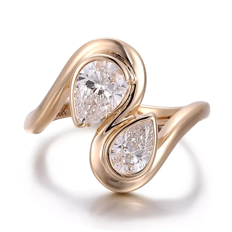 Elegant Pear Cut Moissanite Toi et Moi Ring, Romantic Anniversary Statement Jewelry