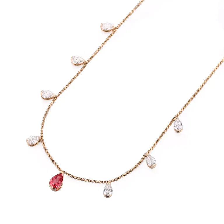 7.4CTW Pear Cut Lab Ruby Pendant Necklace with Moissanite