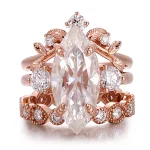 Vintage Marquise Cut Moissanite Stacking Ring Set with Round Brilliant Accent Stones