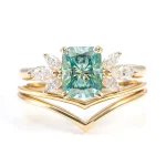 2CT Radiant Cut Colored Moissanite Ring with Marquise Accent