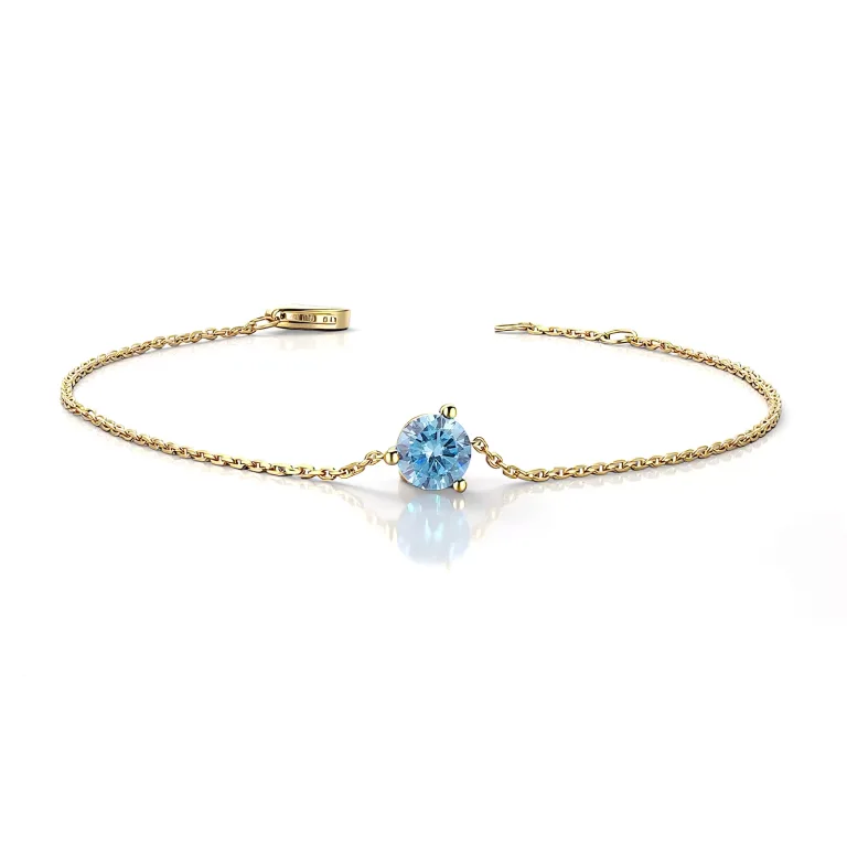 Classic Round Cut Blue Moissanite Bracelet with Elegant Minimalist Chain