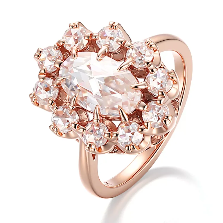 Elegant Oval Cut Moissanite Halo Ring with Round Brilliant Accents, Anniversary Jewelry