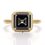 Black Moissanite Fashion Ring with Unique Alien Moissanite Accent and Textured Halo