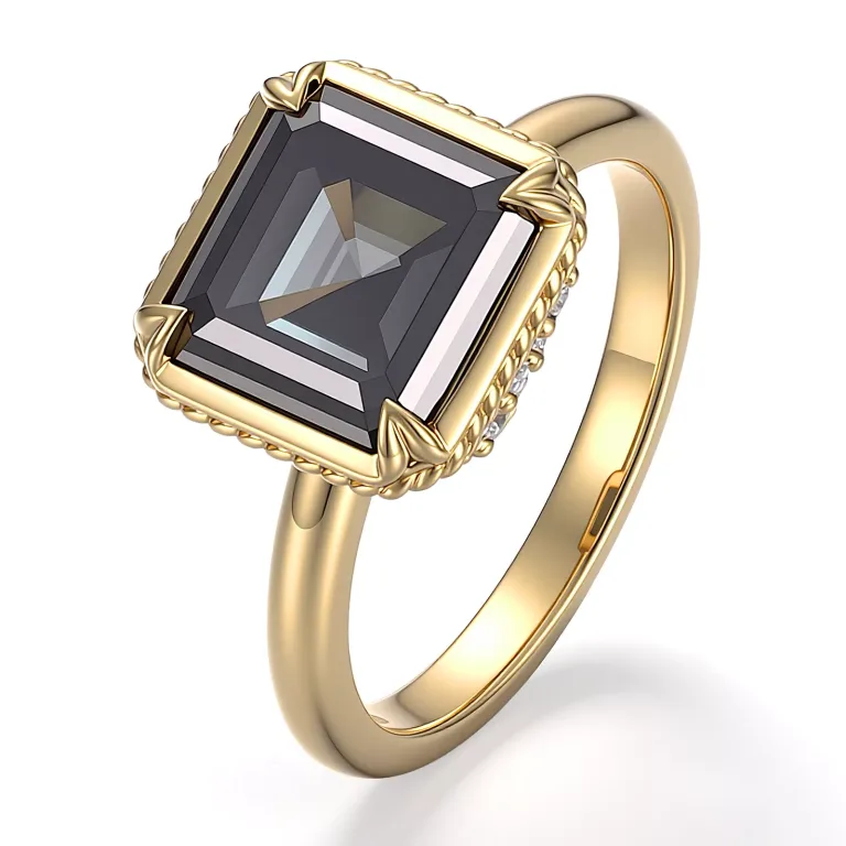 Black Moissanite Fashion Ring with Unique Alien Moissanite Accent and Textured Halo