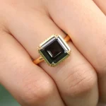 Black Moissanite Fashion Ring with Unique Alien Moissanite Accent and Textured Halo