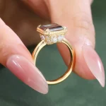 Black Moissanite Fashion Ring with Unique Alien Moissanite Accent and Textured Halo