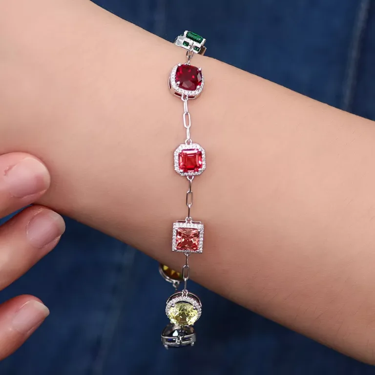 Vibrant Aline-Stone Lab Colored Gemstone Tennis Bracelet Design